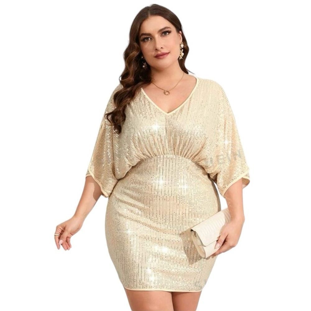Glamorous Champagne Silver Sequin Mini Dress Size 3X